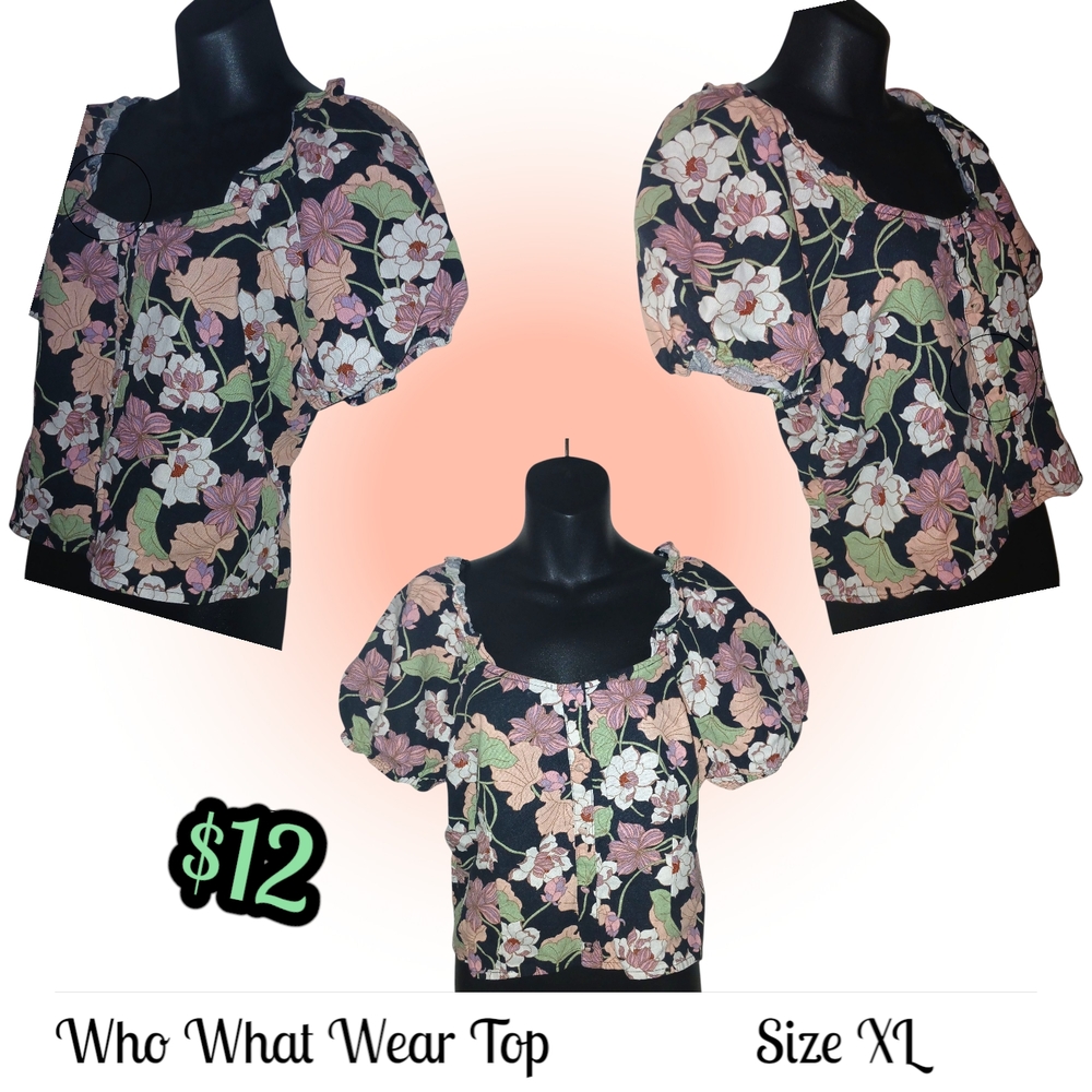 Who What Wear Floral Women's Top - Black and Pink